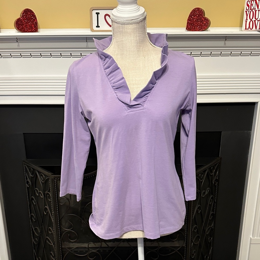 Barbara Erickson Lavender Ruffle Collar Women's Top